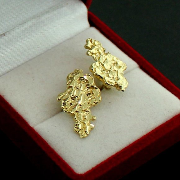 Mens Real 10K Solid Yellow Gold Large Nugget Stud Earrings